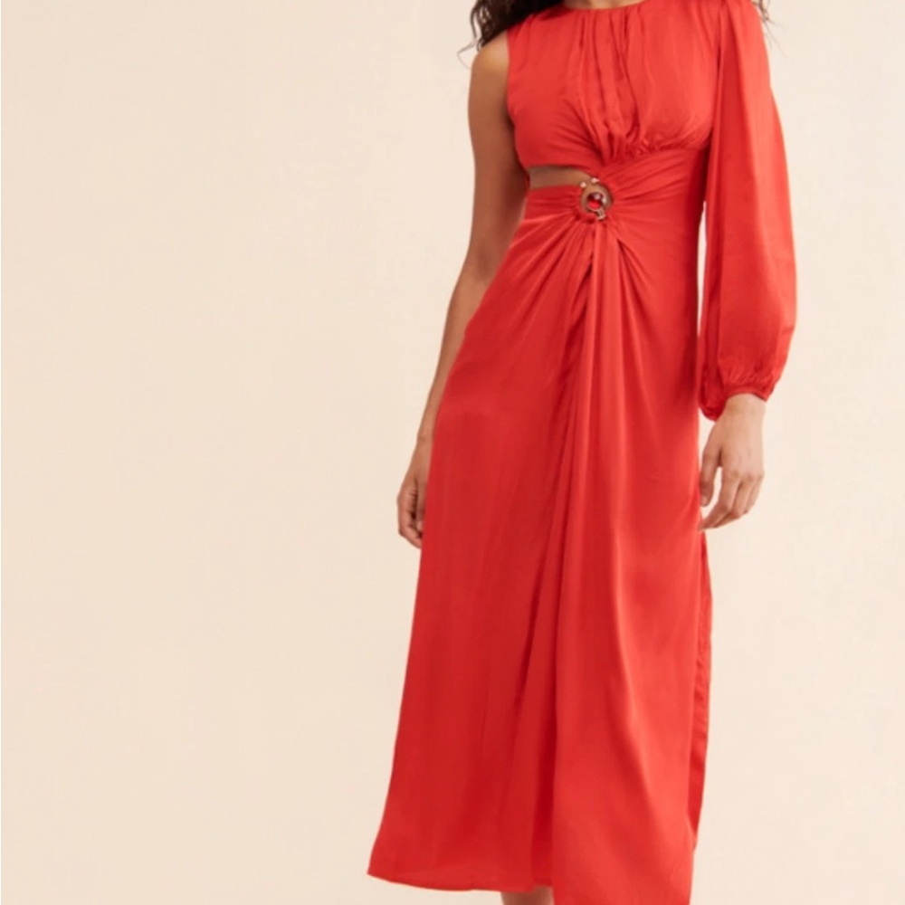 Farm Rio One Shoulder Cutout Maxi Dress Sz M red